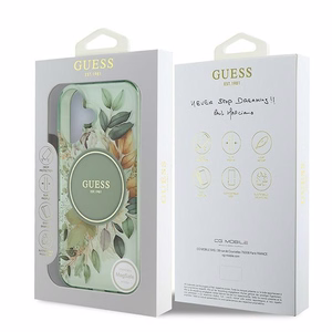 Guess IML Flower & Tonal Circle MagSafe ümbris jaoks iPhone 16 Plus - roheline