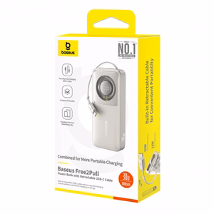 Power Bank Baseus "Free2Pull" Grey 10000mAh 30W (PD) + integruoted "Type-C" cable