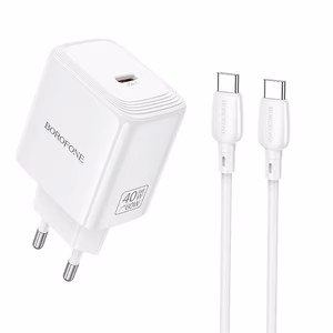 Borofone BN33 Fuente GaN USB-C võrgulaadija QC3.0 PD 40W USB-C kaabliga valge
