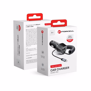 Car charger Forcell F-Energy Carbon USB A QC3.0 PD 3A 38W with cable USB C CC50-1AC black