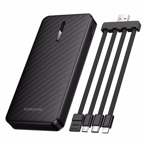 Borofone Power Bank 10000mAh BJ84 Smooth - USB - with USB, Type C, Lightning and Micro USB cables black