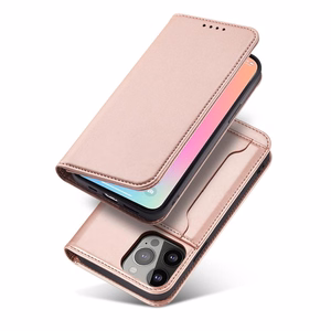 Magnetkaardi ümbris iPhone 14 Pro Maxi jaoks flip cover rahakoti statiiv roosa