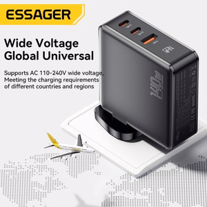 Laadija Essager GaN Journey must 140W (2xPD / QC3.0)