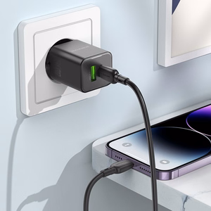 Borofone Wall Laadija BN14 Royal GaN - USB + Type C - QC 3.0 PD 30W with Type C to Lightning Kaabel must