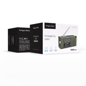 Kruger&Matz kaasaskantav päikeseenergial töötav SOS-hädaabiraadio, 5000 mAh akupanga, taskulambi ja dünamoga