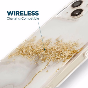 Case-Mate Karat Marble valge marmormustriga ümbris kuldfooliumdetailidega iPhone 14 Plusile