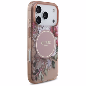 Guess IML Flowers Pearl Strap MagSafe Ümbris jaoks iPhone 17 Pro - Roosa