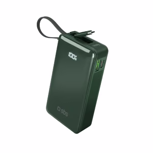 Powerbank SBS 10000 mAh 20W sisseehitatud USB-C kaabli ja digitaalse ekraaniga - roheline