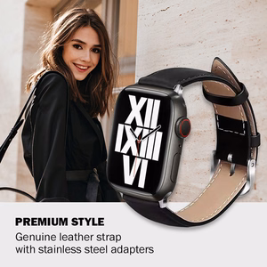 Crong Noble Band ehtsast nahast rihm Apple Watch 44 / 45 / 46 / 49 mm kellale, Black Noir värvitoonis