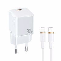 USAMS Võrgulaadija 1xUSB-C T45 30W PD3.0 Fast Charging +kaabel U63 USB-C/Lightning valge UXTZH02 (USAMS-UX)