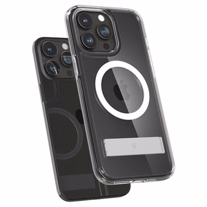Spigen Ultra Hybrid S MagSafe Ümbris with Stand jaoks iPhone 15 Pro - läbipaistev