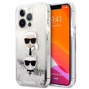 Karl Lagerfeld Liquid Glitter Karl&Choupette Head чехол для iPhone 13 Pro / iPhone 13 - серебряный