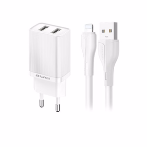 Laadija Awei C15L-EU 10W 2xUSB-A + USB-A to Lightning kaabel 1.0m valge