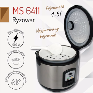 Mesko MS 6411 – riisikeetja, 1000 W, 1,5 l, roostevaba teras/must
