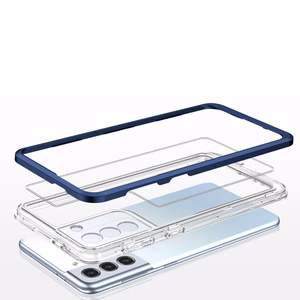 Прозрачный чехол 3in1 для Samsung Galaxy S22+ (S22 Plus) гелевый с рамкой синий