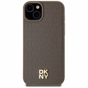 DKNY Leather Pattern Metal Logo MagSafe Ümbris jaoks iPhone 15 Plus / 14 Plus - Brown