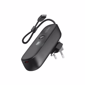 SBS Hybrid PD 20W 5000mAh energiapank sisseehitatud kaabli ja kokkupandava pistikuga - must
