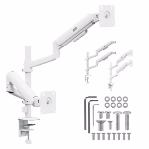 Ergo Office ER-692 W – dual gas-spring monitor arm for 17–32-inch screens, 1–10 kg per arm, matte white