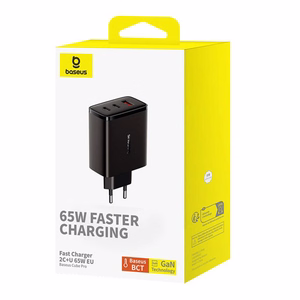 Wall laadija Baseus OS-Cube Pro 2xUSB-C + USB, 65W (must)