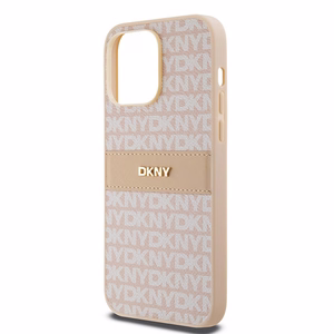 DKNY Leather Mono Stripe & Metal Logo ümbris jaoks iPhone 14 Pro - roosa