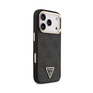 Case Guess PU Leather 4G Strass Triangle Logo Gold Frame MagSafe Apple iPhone 18 Pro Max black