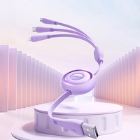 Joyroom Colorful Series S-A40 Kaabel Retractable 3in1 USB-A - USB-C / Lightning / Micro USB 1m - Purple