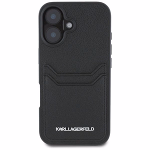 Karl Lagerfeld HC Grained PU Cardslot Metal Elong iPhone 16 Ümbris - Must