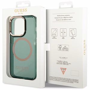 Guess GUHMP14XHTCMA iPhone 14 Pro Max 6.7" roheline/khaki hard ümbris kuldne Outline Translucent MagSafe