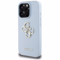 Guess Grained Big 4G Logo Small Classic Logo ümbris jaoks iPhone 16 Pro Max - sinine