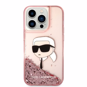 Karl Lagerfeld Glitter Karl's Head ümbris jaoks iPhone 14 Pro - roosa