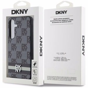 DKNY Leather Checkered Mono Pattern & Printed Stripes ümbris jaoks Samsung Galaxy S24+ - must