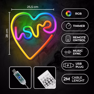 Neon LED RGB LOVE IN HEART FLRN02 + RC Forever Light