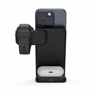Crong MagSpot Pivot Stand kolm-ühes juhtmevaba laadija iPhone'ile, Apple Watchile ja AirPodsidele, MagSafe'iga ühilduv, must