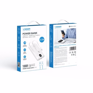 Powerbank Veger C11 (W1170) PD QC3.0 2A 22,5W 10000 mAh z with built-in USB C cables/ Lightning white