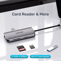 UNITEK aktiivne jaotur USB-C 2X HDMI 4K, RJ45, PD 100W