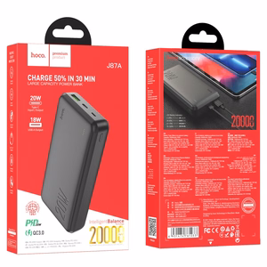 External battery Akupank Hoco J87A Type-C PD 20W+Quick Charge 3.0 20000mAh must