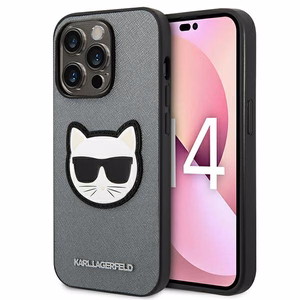 Karl Lagerfeld Saffiano Choupette Head Patch ümbris iPhone 14 Pro jaoks - hõbedane