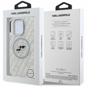 Karl Lagerfeld IML Glitter Karl & Choupette Heads Logo MagSafe чехол iPhone 16 Pro - серый