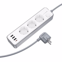 Borofone Power strip BAC9 - 3 pistikupesa 240V + 3xUSB + tüüp C - PD 20W 2 meetrit mustana