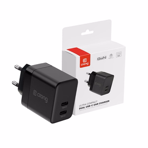 Crong Ultra Compact GaN seinalaadija, 2 × USB-C, 35 W, PD 3.0, PPS, must