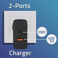 Qoltec 52381 Super Quick PD charger | 1xUSB-C | 1xUSB| 90W | 5-20V | 2.4-4.35A | must