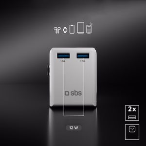 SBS universal travel adapter - EU 2xUSB-A - valge