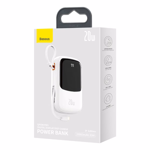 Baseus Akupank 20000mAh Qpow Pro - USB + Type C - PD 20W with Lightning kaabel (PPQD060202) valge
