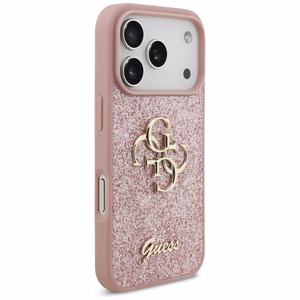 Guess PU Fixed Glitter 4G Metal Logo ümbris Apple iPhone 18 Pro telefonile, roosa