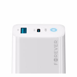 Forever TC-06-65AC GaN PD QC laadija 1x USB-C 1x USB 65W valge