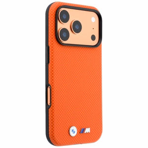 BMW M Quadrille Kevlar Metal Logo MagSafe ümbris mudelile iPhone 17 Pro / 18 Pro – oranž