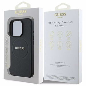Guess Grained Kuldne Ring MagSafe ümbris jaoks iPhone 16 Pro Max - must