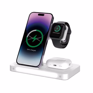 Devia traadita laadija 3in1 Smart 15W valge koos lambiga
