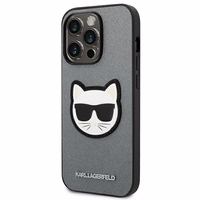 Karl Lagerfeld Saffiano Choupette Head Patch ümbris iPhone 14 Pro jaoks - hõbedane