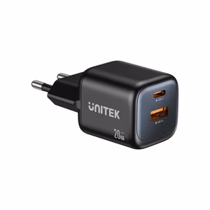 Unitek GaN võrgulaadija USB-A ja USB-C 20W must